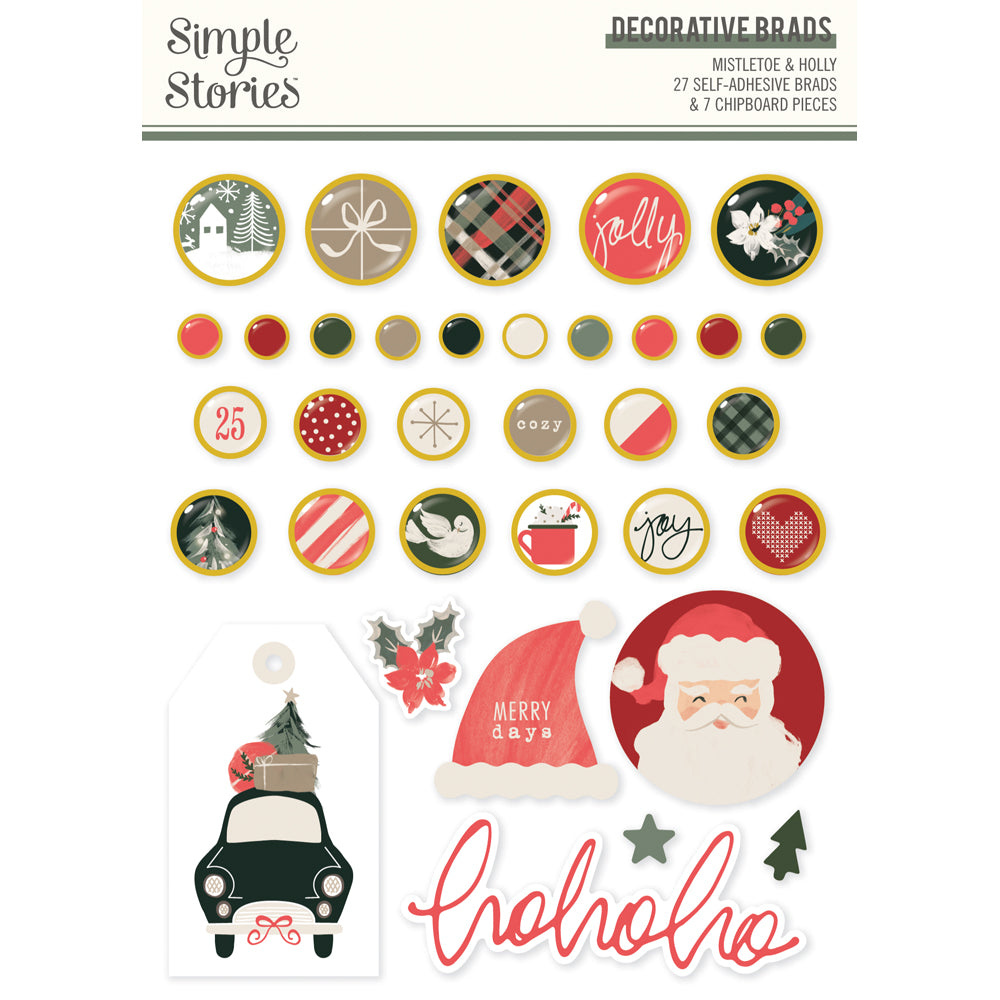 ***Pre-Order*** Simple Stories - Mistletoe and Holly - Decorative Brads