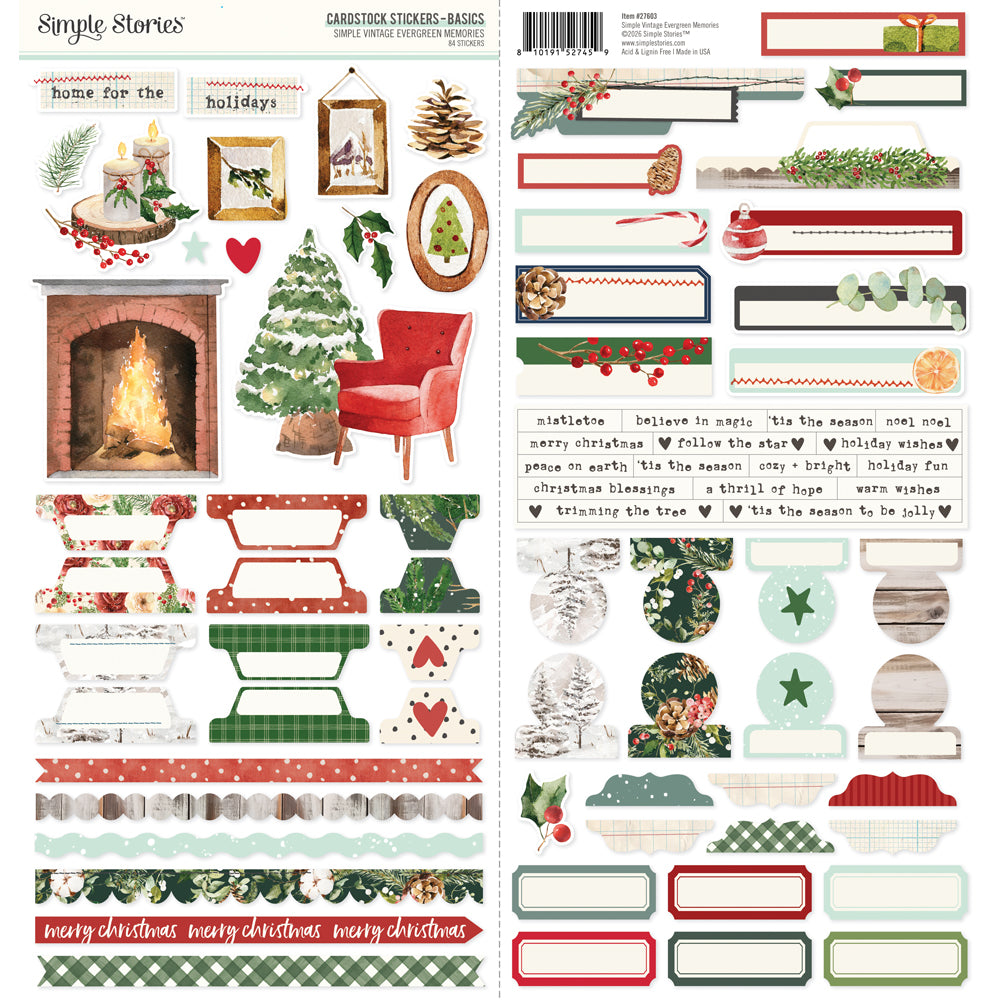 ***Pre-Order*** Simple Stories - Simple Vintage Evergreen Memories - Cardstock Stickers Basics