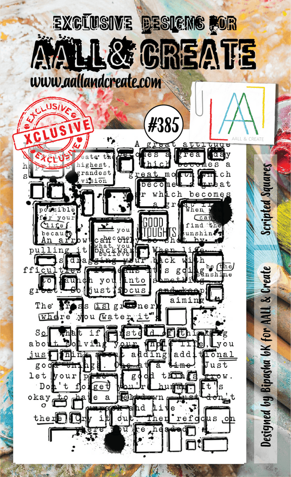 AALL & CREATE - A6 CLEAR STAMP SET - SCRIPTED SQUARES #385