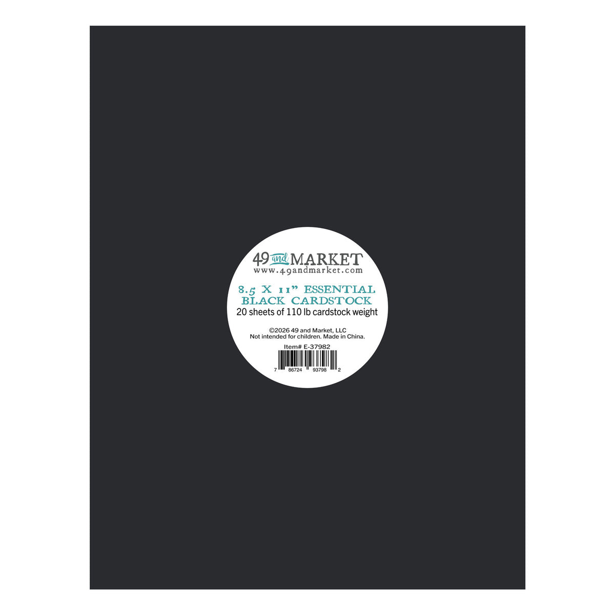 49 And Market - Essential Cardstock - 8.5 x 11 - Black - Single Sheet