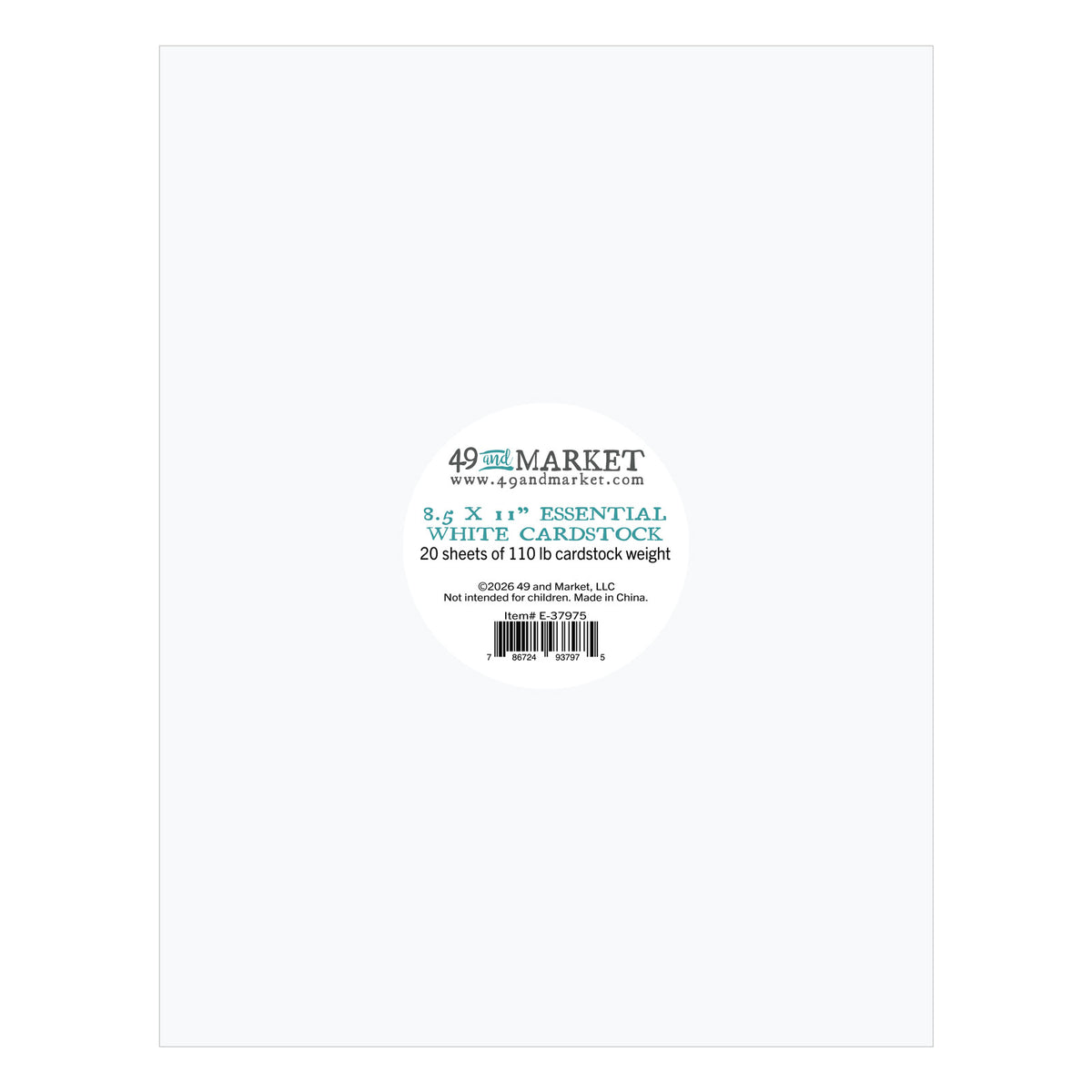 49 And Market - Essential Cardstock - 8.5 x 11 - White - Single Sheet