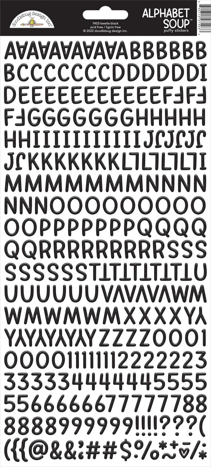 Doodlebug - Alphabet Soup Puffy Stickers - Beetle Black