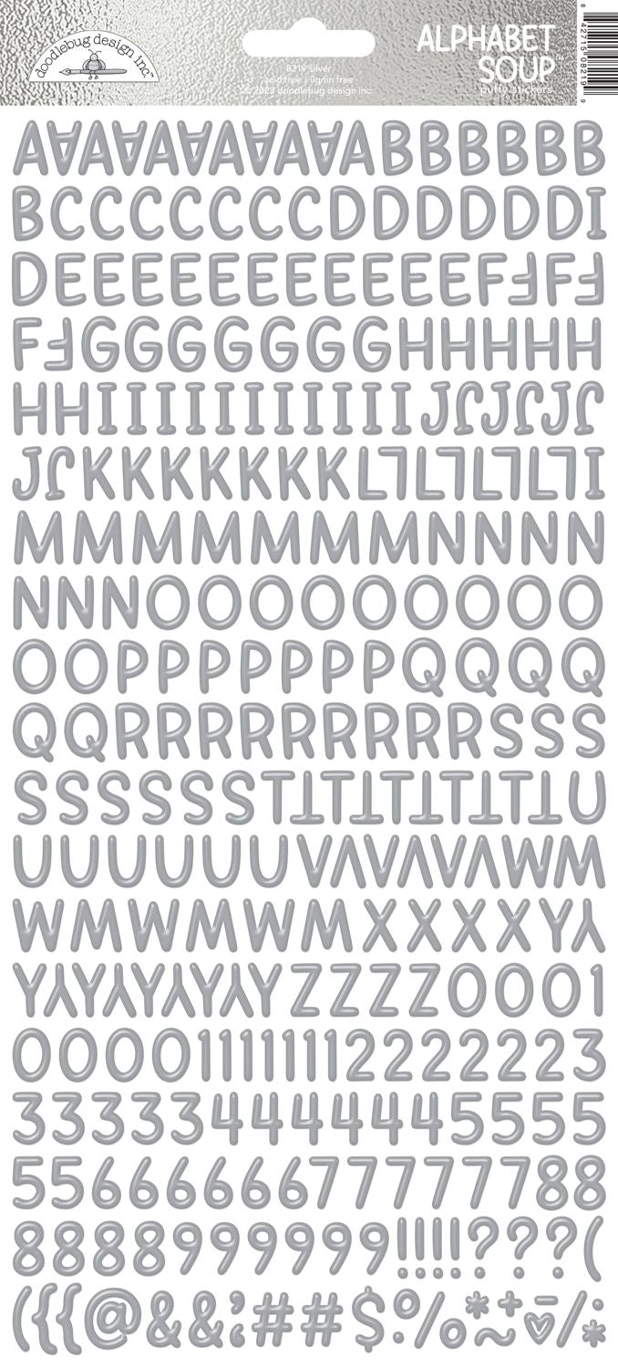 Doodlebug - Alphabet Soup Puffy Stickers - Silver