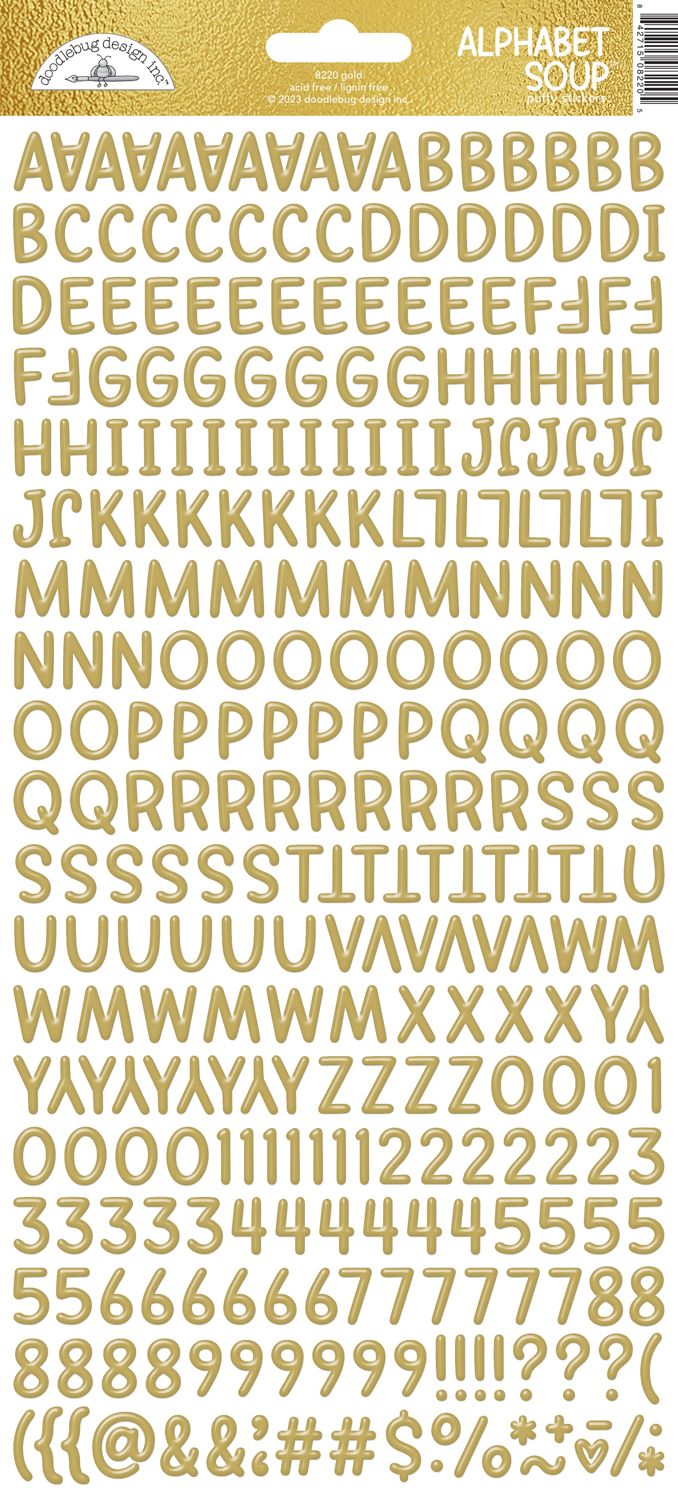 Doodlebug - Alphabet Soup Puffy Stickers - Gold
