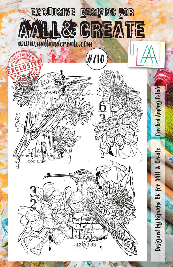 AALL & CREATE - A5 CLEAR STAMP SET - PERCHED AMONG PETALS #710