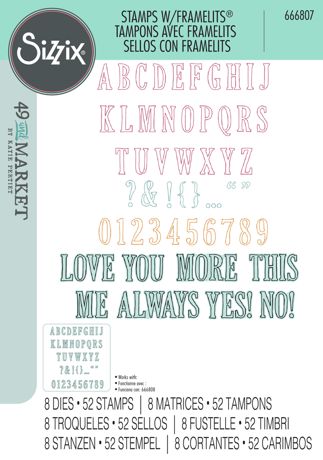 Sizzix - 49 And Market - A5 Clear Stamps W/Framelits Dies - Fine Line Alpha 01