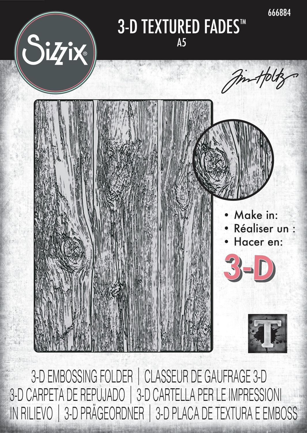 Sizzix - 3D Texture Fades A5 Embossing Folder By Tim Holtz - Lumber