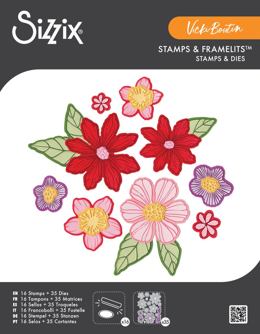 Sizzix - Clear Stamps Set 16PK w/35PK Framelits Die Floral Layers #1 by Vicki Boutin