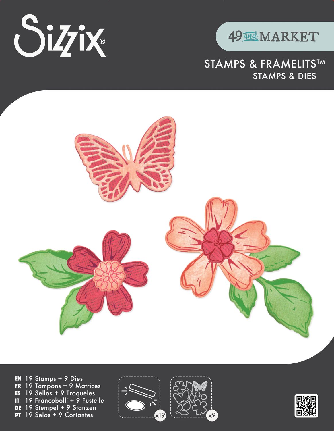 Sizzix - 49 & Market - Clear Stamp With Framlits Die - Sweet Sprigs