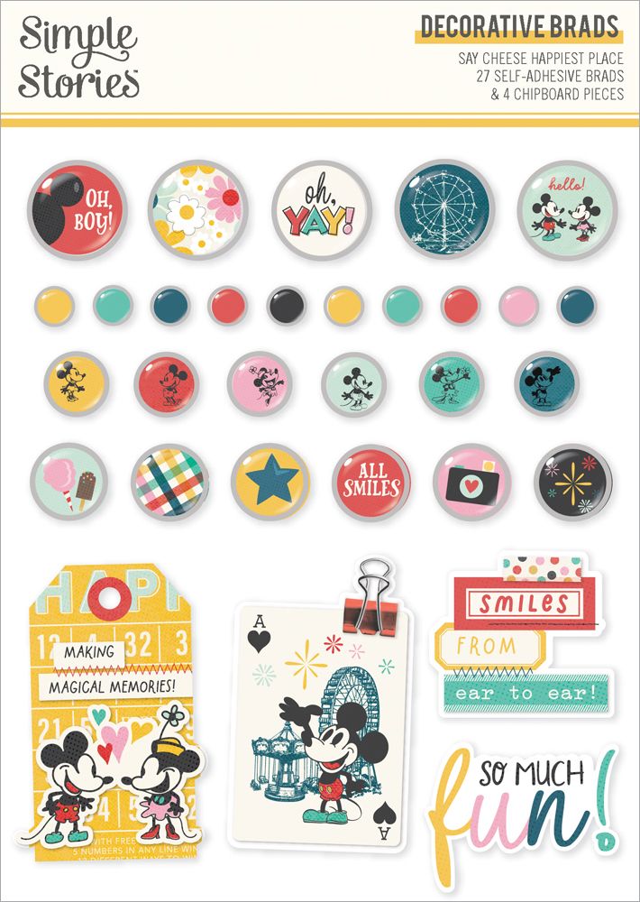 Simple Stories - Say Cheese Happiest Place - Adhesive Brads