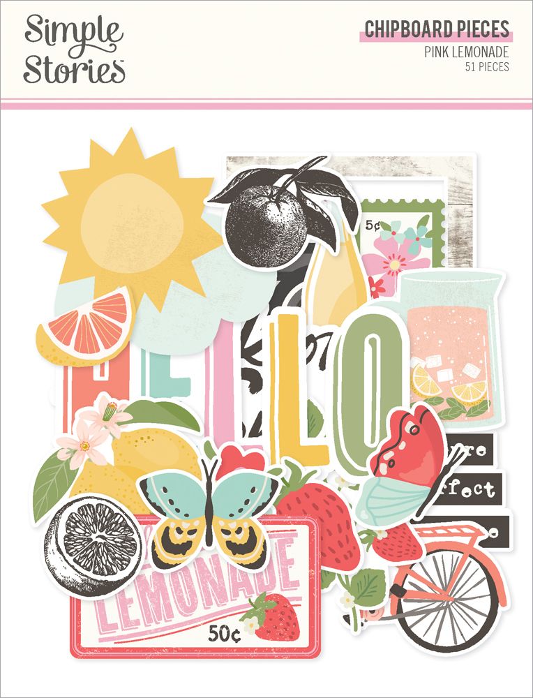 Simple Stories - Pink Lemonade - Chipboard Pieces