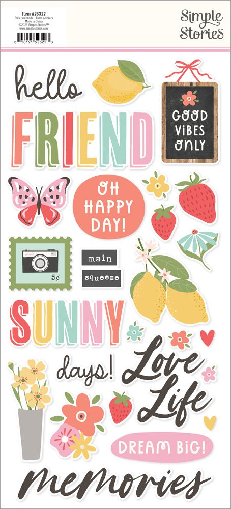 Simple Stories - Pink Lemonade - Foam Stickers