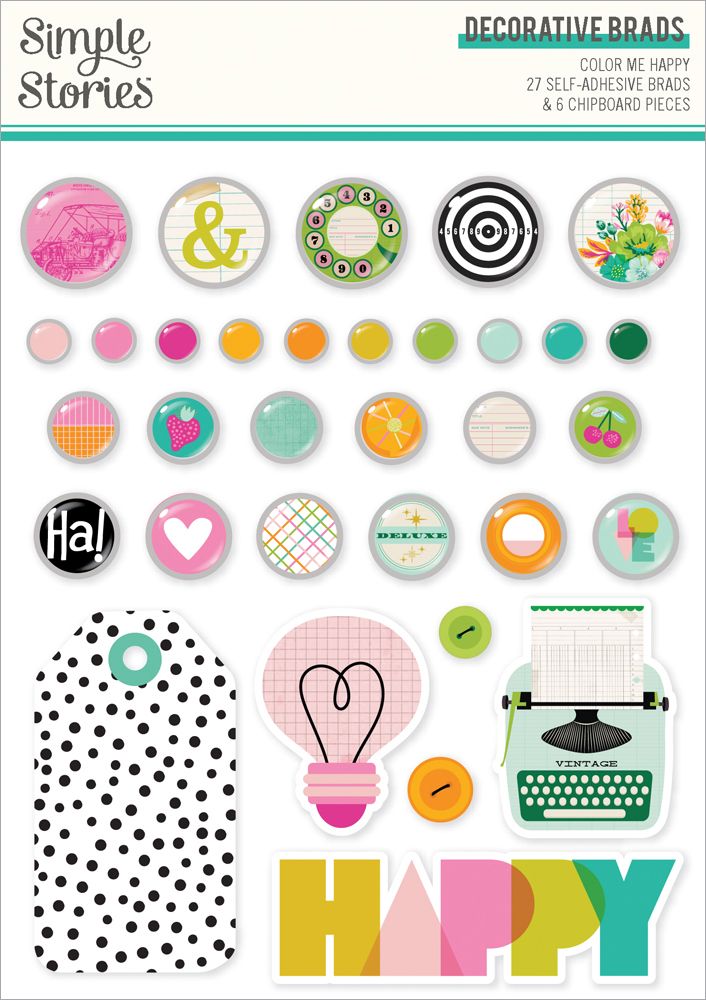 Simple Stories - Color Me Happy - Adhesive Brads