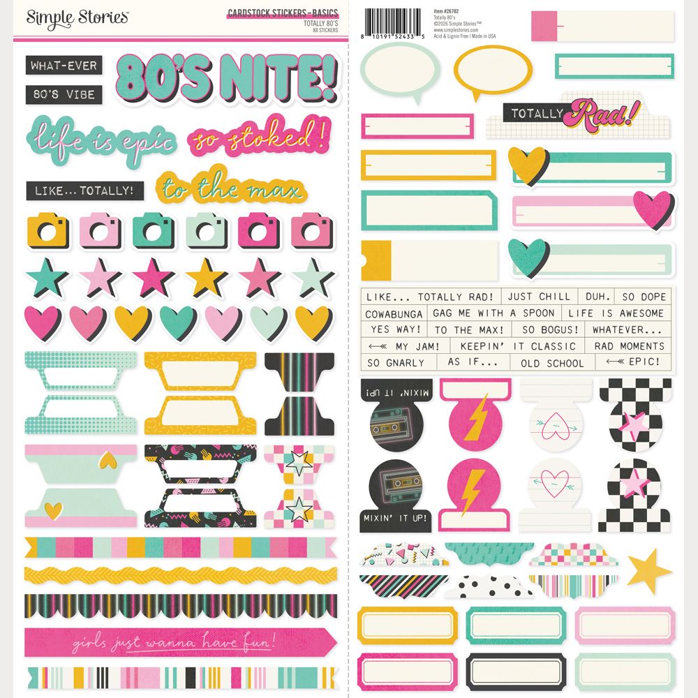 ***Pre-Order*** Simple Stories - Totally 80's - Cardstock Stickers Basics