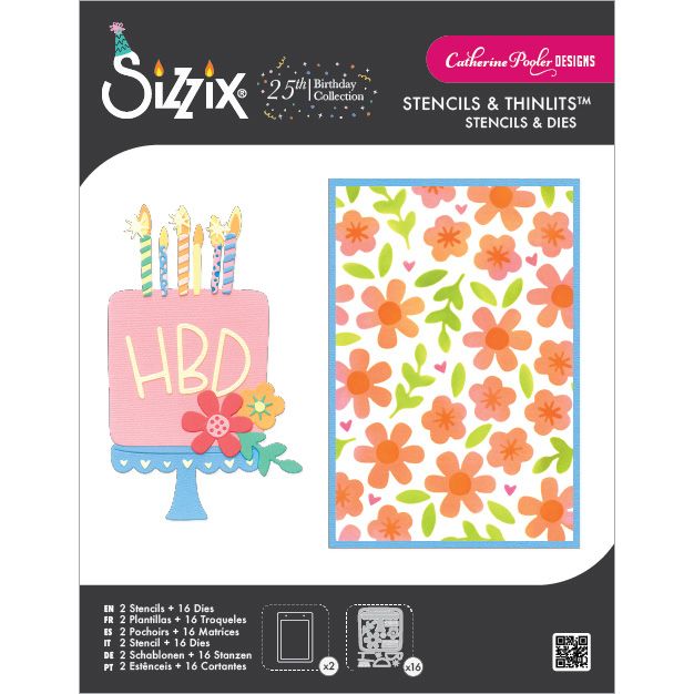 Sizzix - Thinlits Die Set 15PK w/2PK Stencils Set Let's Eat Cake! BY Catherine Pooler