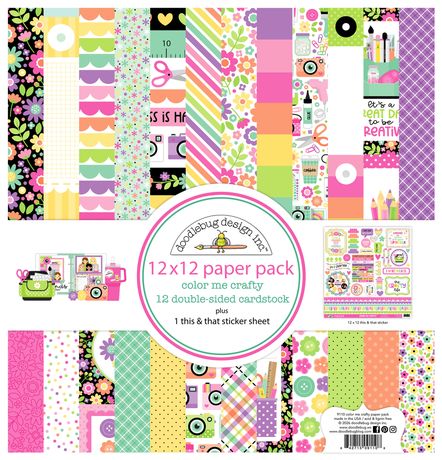 ***Pre-Order*** Doodlebug - Color Me Crafty - Double-Sided Paper Pack 12"X12" 12/Pkg