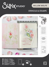 Sizzix - Clear Stamps Set 3PK w/3PK Stencils Hummingbird and Orchids by Willow Wolfe