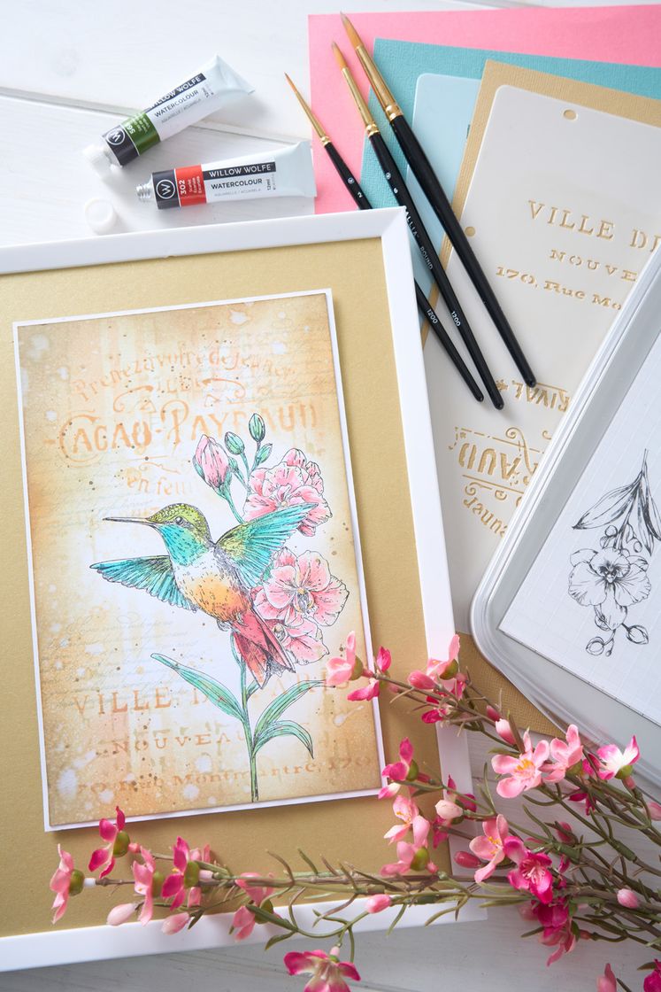 Sizzix - Clear Stamps Set 3PK w/3PK Stencils Hummingbird and Orchids by Willow Wolfe