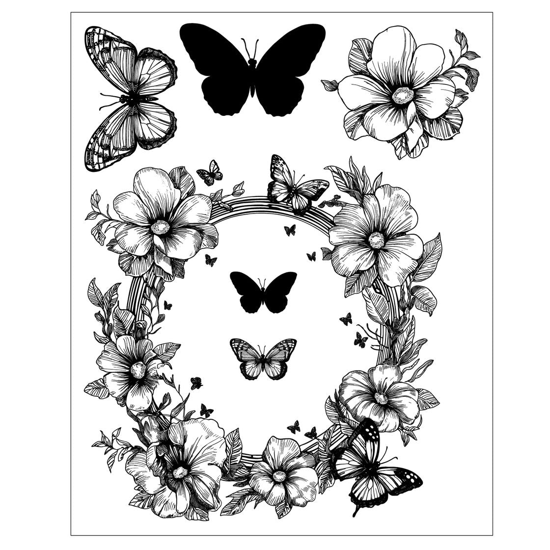 Sizzix - Clear Stamps Set 6PK w/10PK Framelits Artful Blooms by Willow Wolfe
