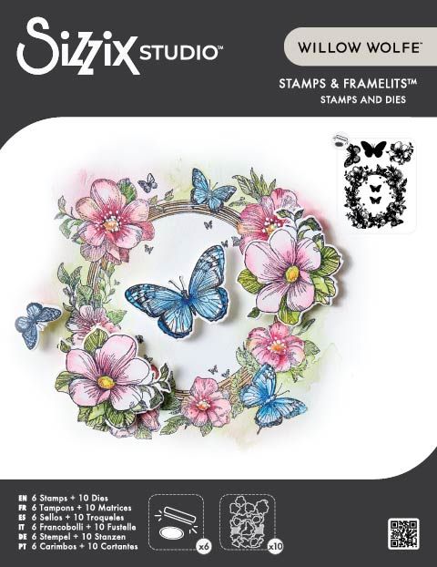 Sizzix - Clear Stamps Set 6PK w/10PK Framelits Artful Blooms by Willow Wolfe
