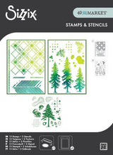 Sizzix - Clear Stamps Set 13PK w/1PK Stencils Set Outdoor Essentials by 49 and Market
