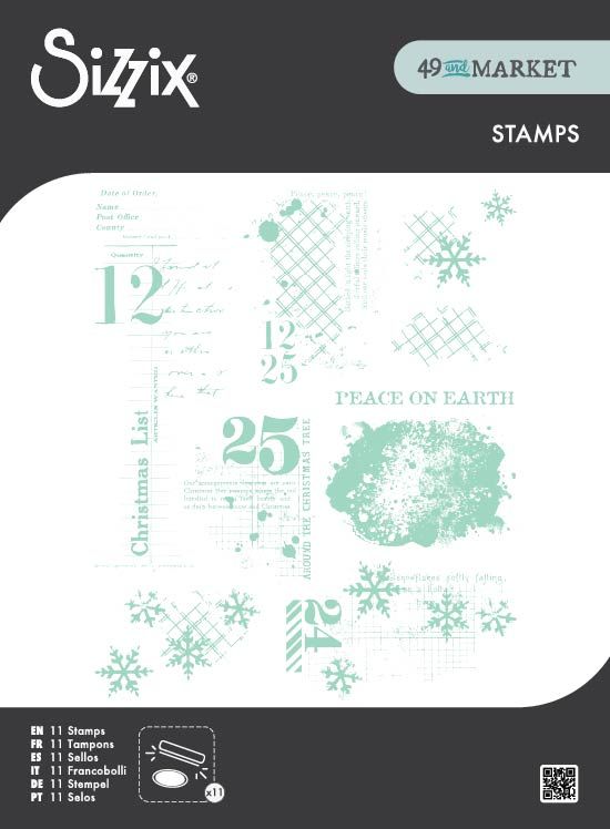 Sizzix - Clear Stamps Set 11PK Holiday Textures by 49 and Market