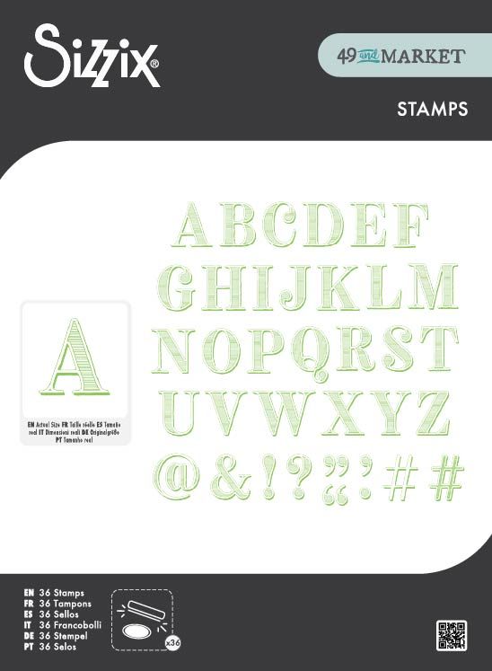 Sizzix - Clear Stamps Set 36PK Textured Alphabet by 49 and Market