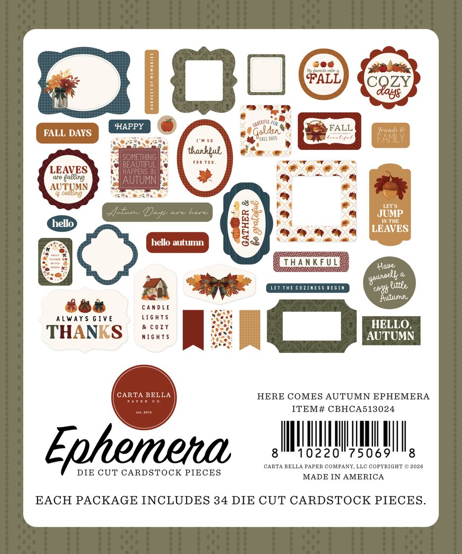 ***Pre-Order*** Carta Bella - Here Comes Autumn - Ephemera