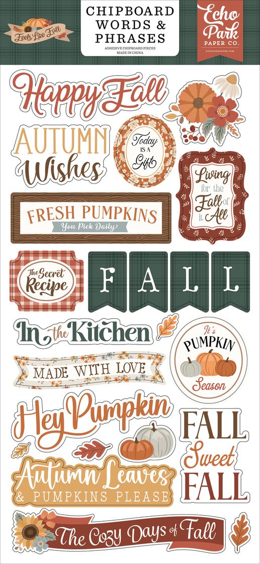 ***Pre-Order*** Echo Park - Feels Like Fall - 6x13 Chipboard Word & Phrases