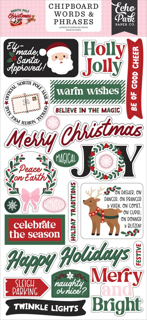 ***Pre-Order*** Echo Park - North Pole Christmas - 6x13 Chipboard Word & Phrases