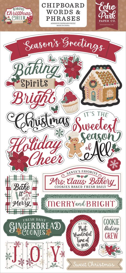 ***Pre-Order*** Echo Park - Baking Christmas Cheer - 6x13 Chipboard Word & Phrases