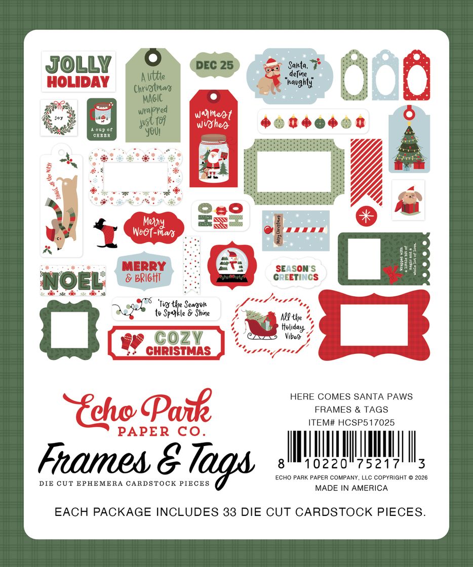 ***Pre-Order*** Echo Park - Here Comes Santa Paws - Frames & Tags