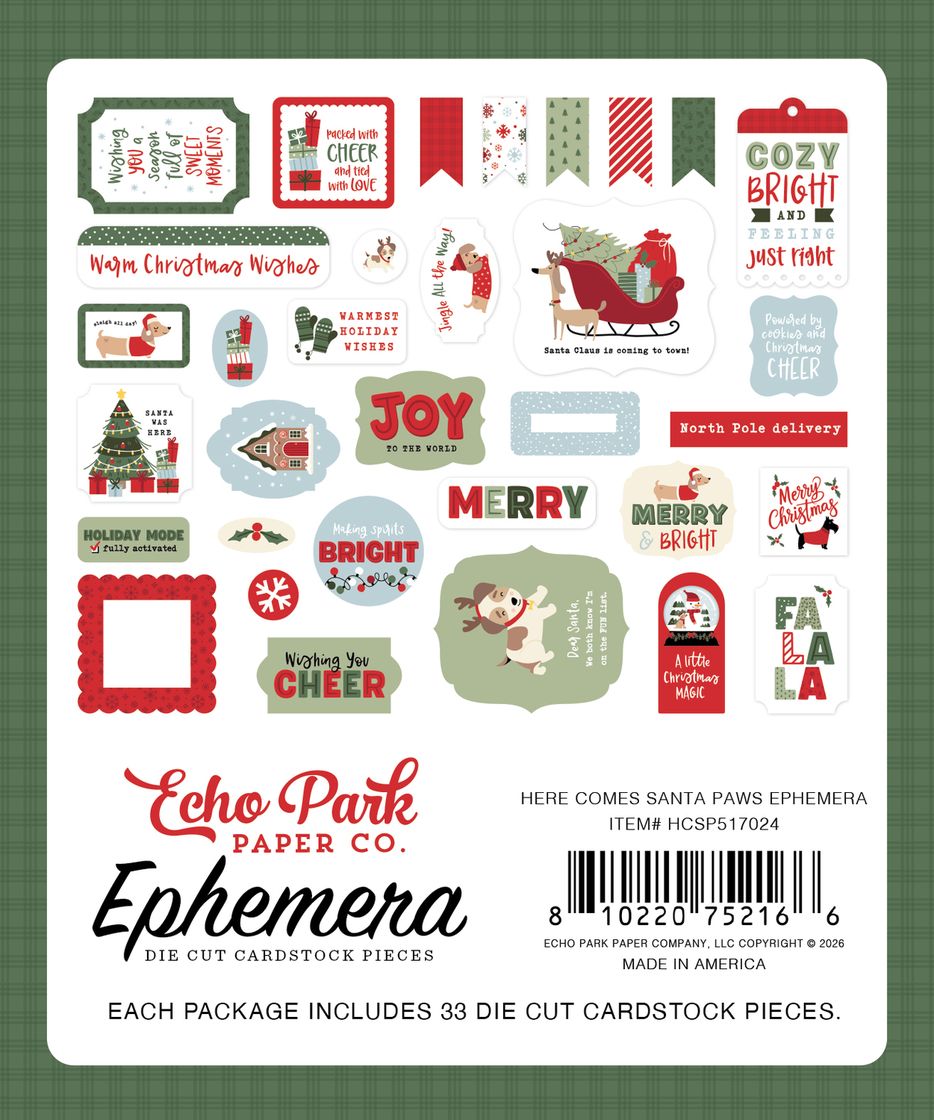 ***Pre-Order*** Echo Park - Here Comes Santa Paws - Ephemera