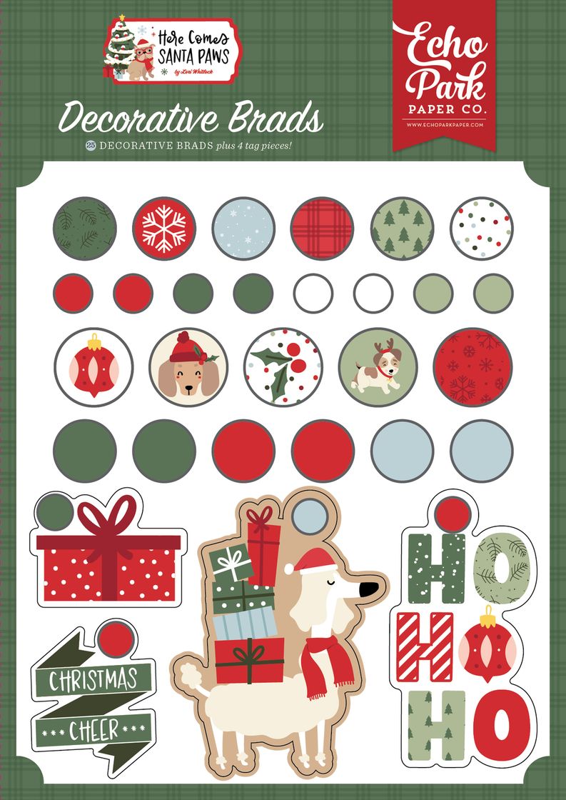 ***Pre-Order*** Echo Park - Here Comes Santa Paws - Decorative Brads