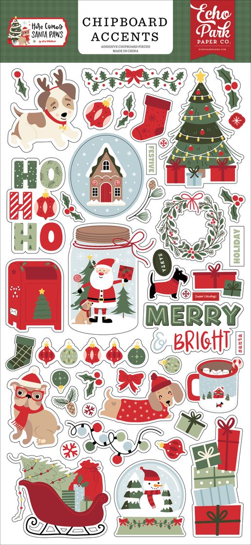 ***Pre-Order*** Echo Park - Here Comes Santa Paws - 6x13 Chipboard Accents
