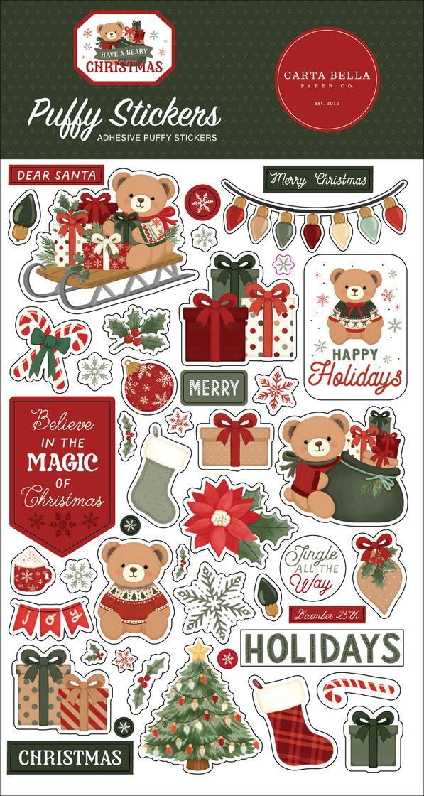 ***Pre-Order*** Carta Bella - Have A Beary Christmas - Puffy Stickers