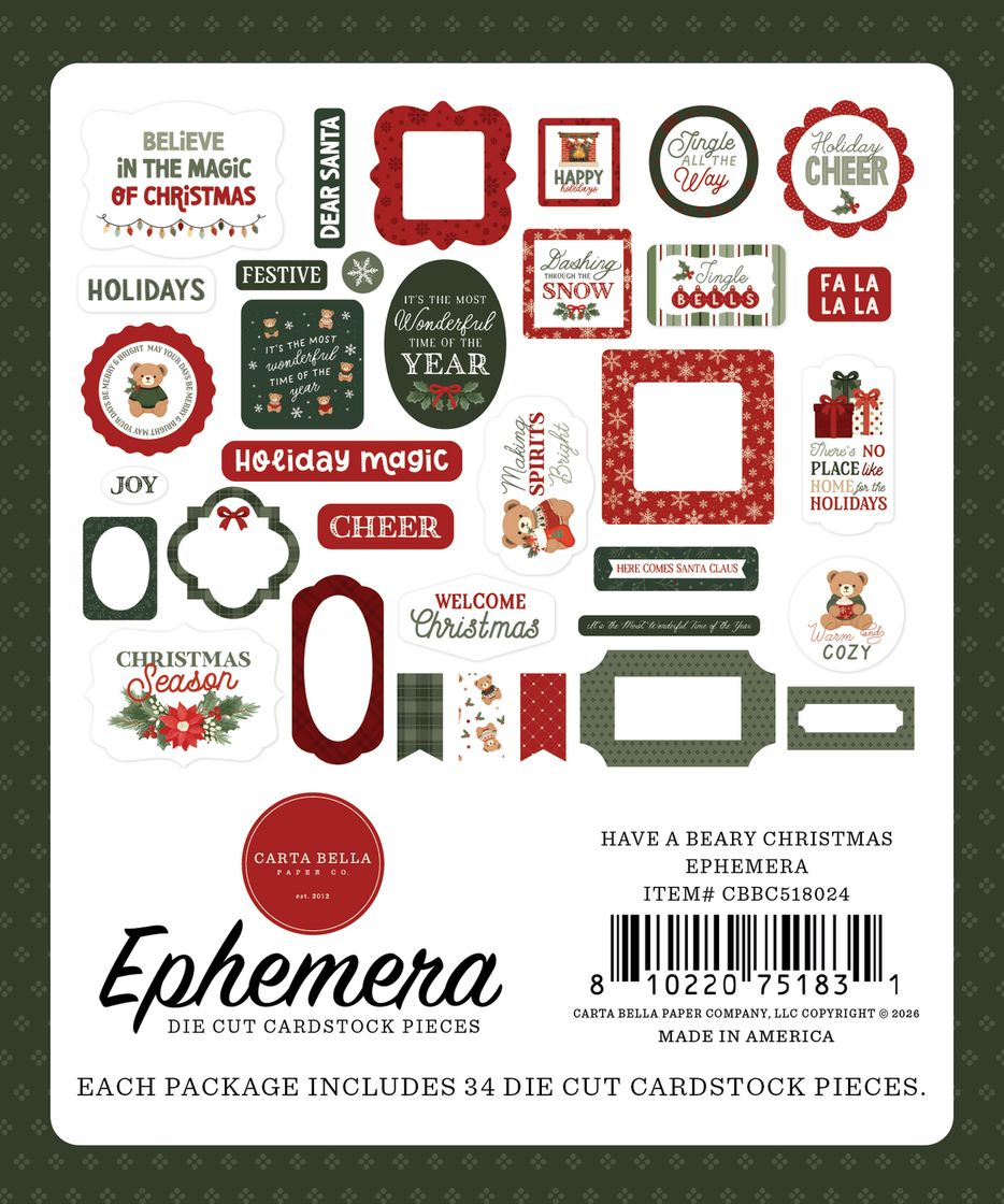 ***Pre-Order*** Carta Bella - Have A Beary Christmas - Ephemera