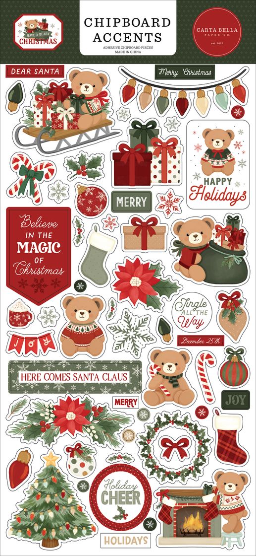 ***Pre-Order*** Carta Bella - Have A Beary Christmas - 6x13 Chipboard Accents