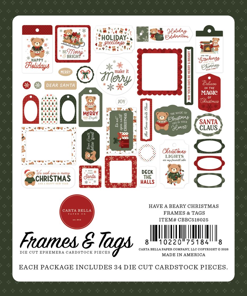 ***Pre-Order*** Carta Bella - Have A Beary Christmas - Frames & Tags