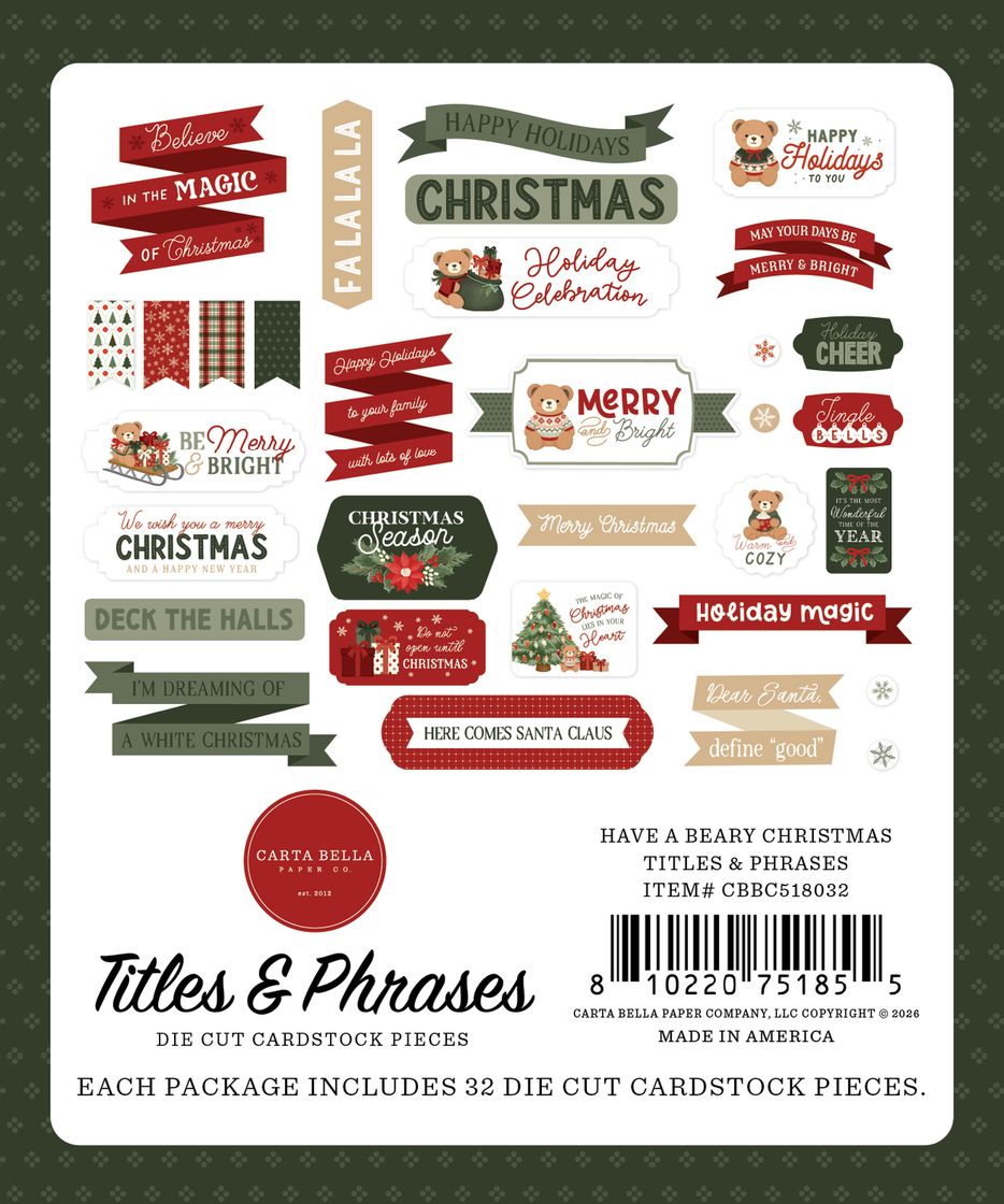 ***Pre-Order*** Carta Bella - Have A Beary Christmas - Titles & Phrases
