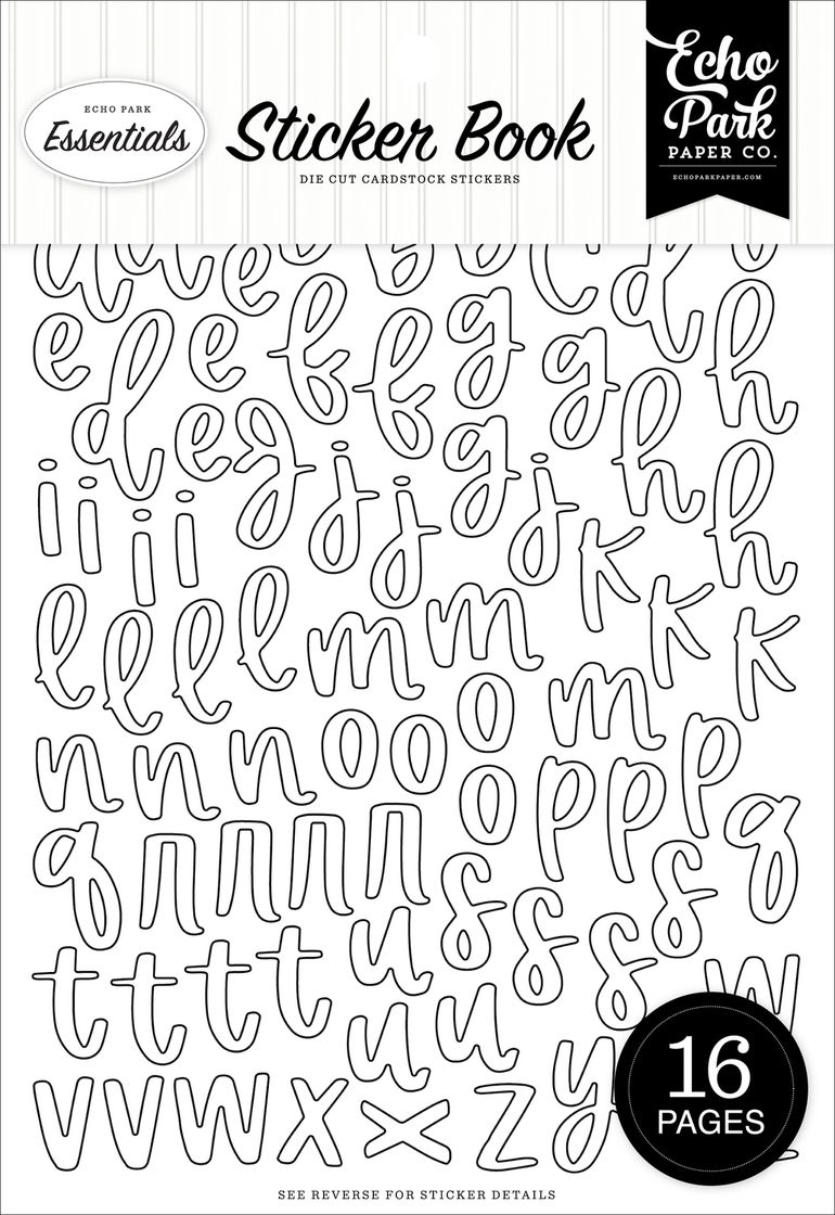 ***Pre-Order*** Echo Park - Essentials - Sticker Book - Alpha - Black And White