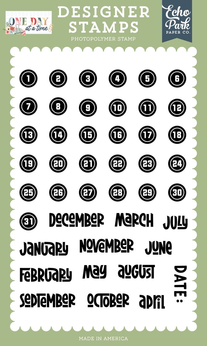 ***Pre-Order*** Echo Park - One Day At A Time - Date Stamp Set