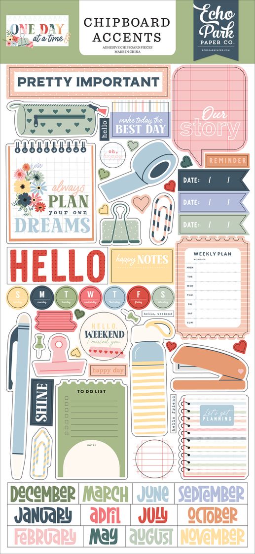 ***Pre-Order*** Echo Park - One Day At A Time - 6x13 Chipboard Accents