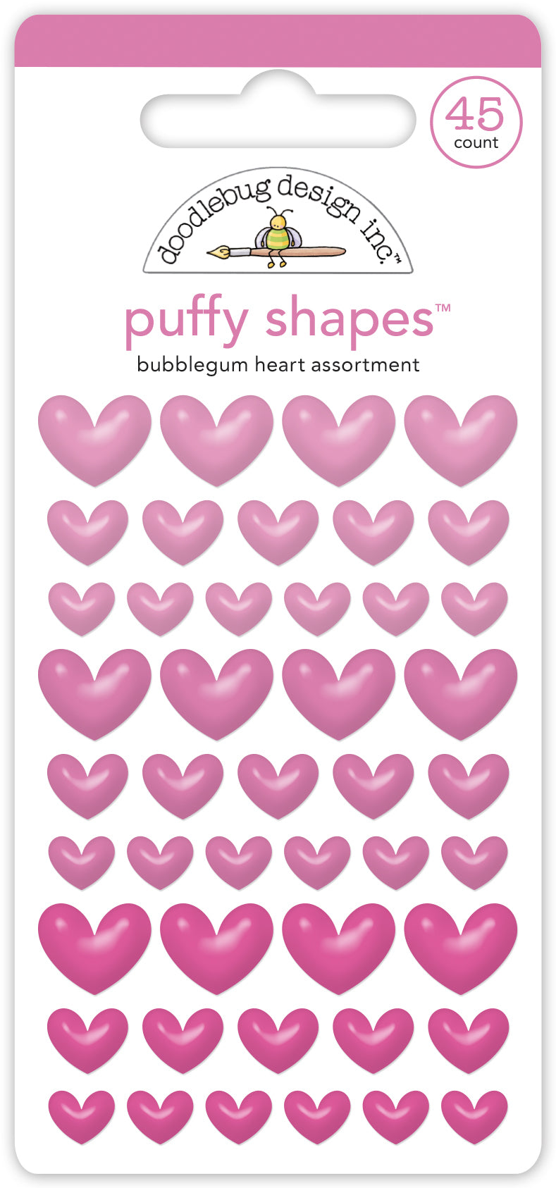 Doodlebug - Heart Puffy Shapes - Bubblegum
