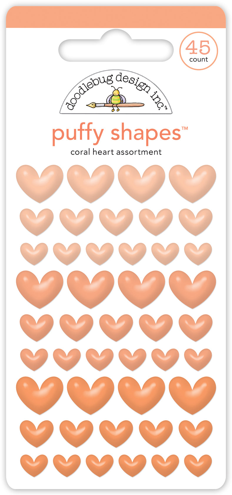 Doodlebug - Heart Puffy Shapes - Coral