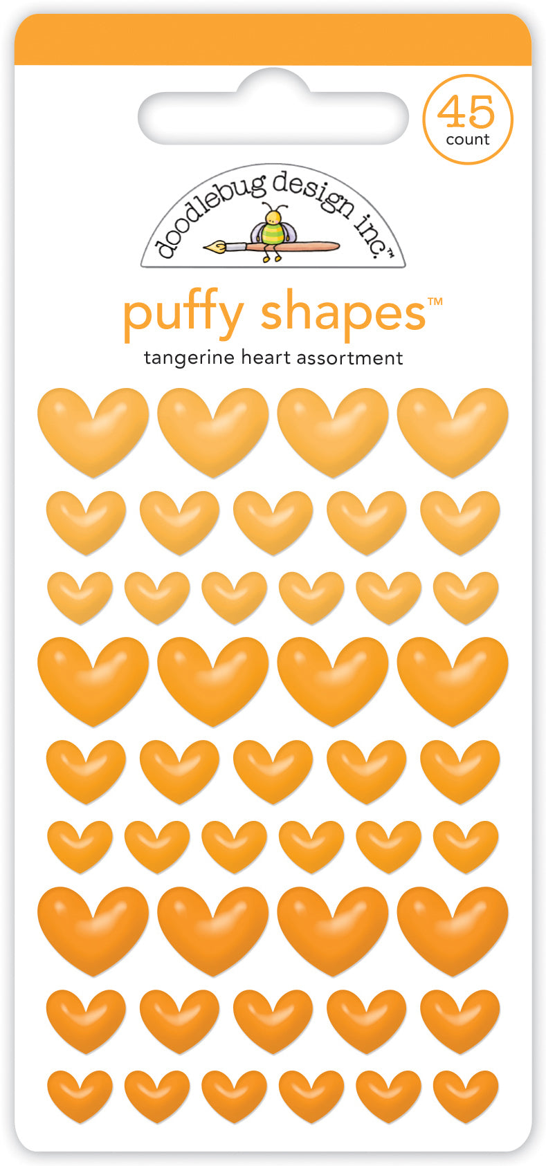 Doodlebug - Heart Puffy Shapes - Tangerine