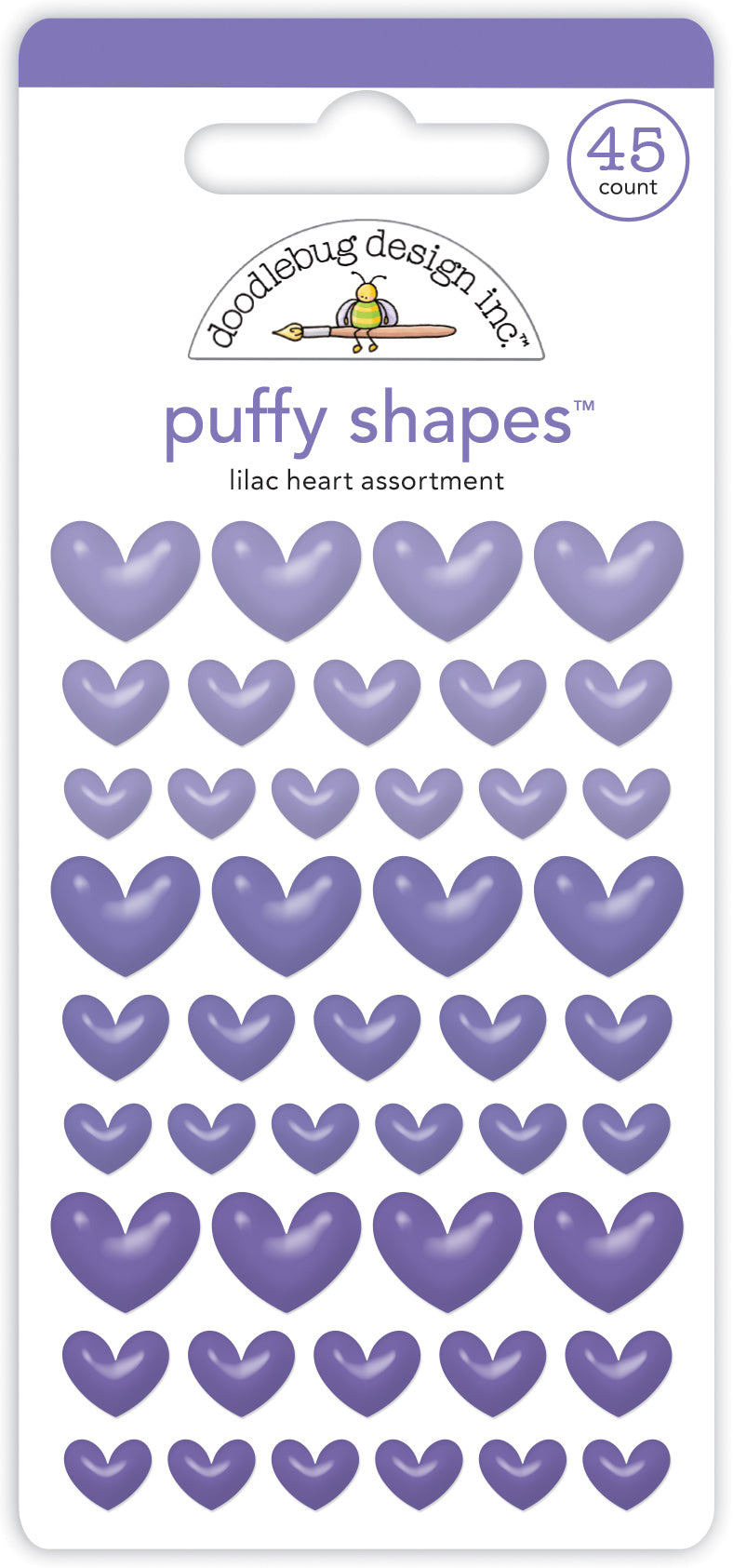 Doodlebug - Heart Puffy Shapes - Lilac