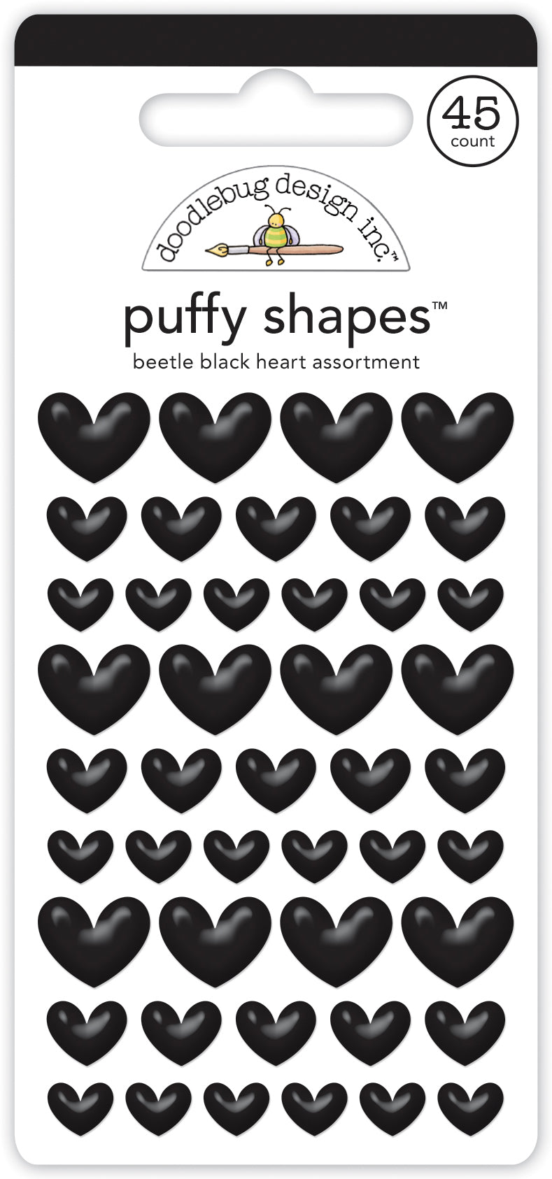 Doodlebug - Heart Puffy Shapes - Beetle Black