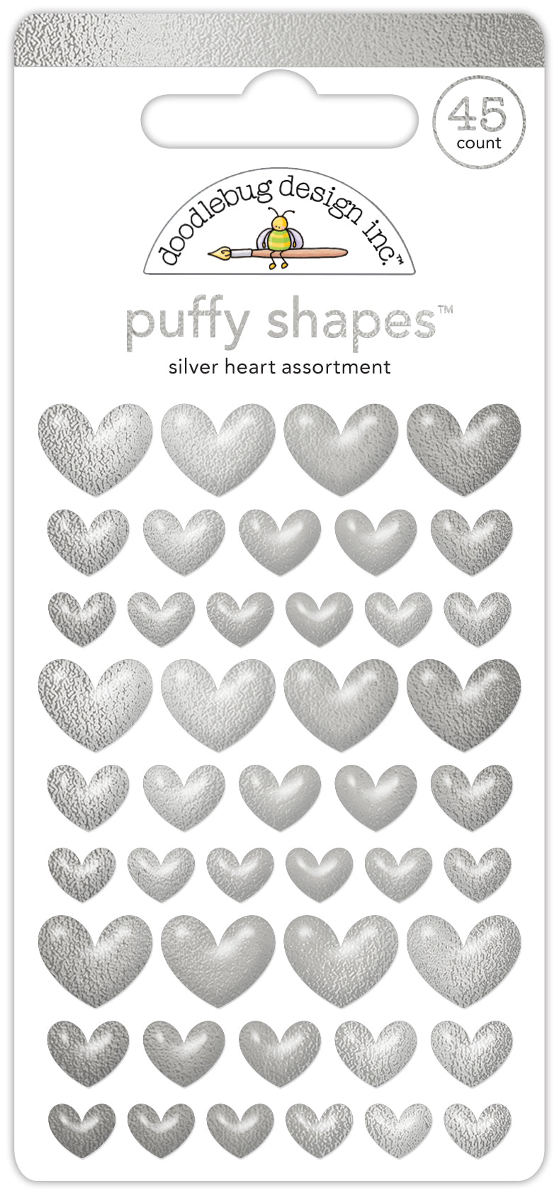 Doodlebug - Heart Puffy Shapes - Silver
