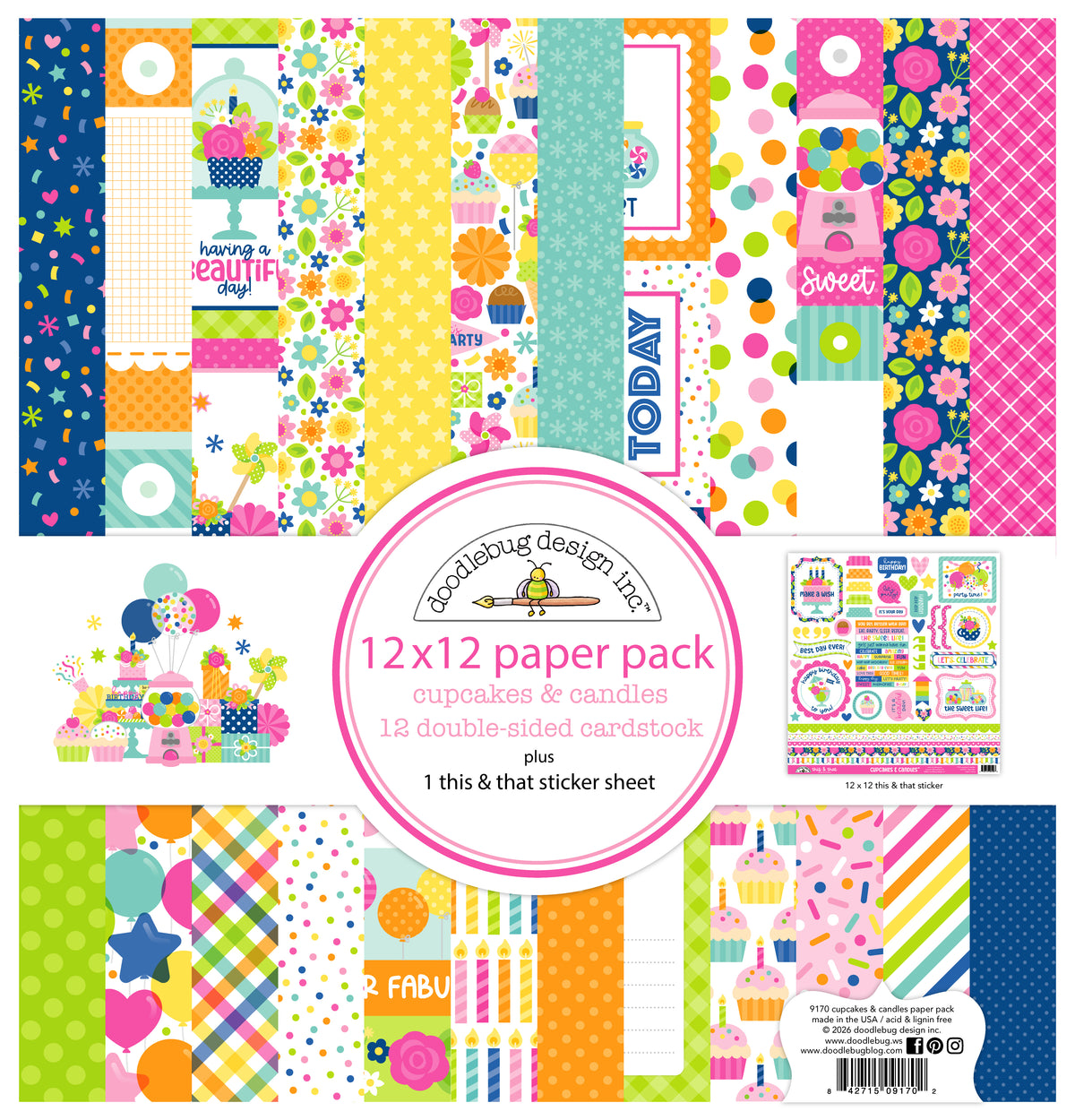 Doodlebug - Cupcakes & Candles - 12X12 Paper Pack